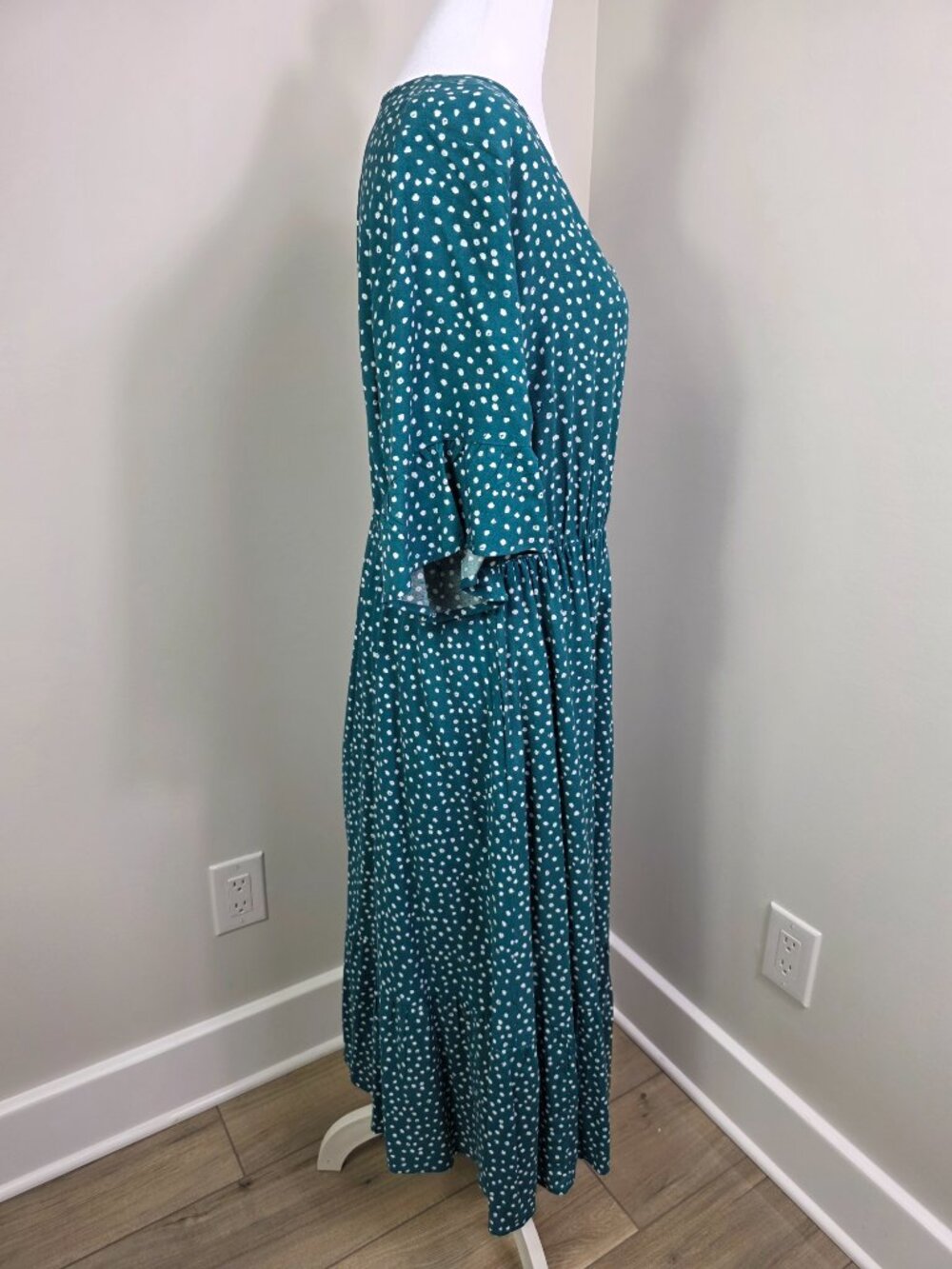 Bloomchic Midi Dress Size 14/16 Teal Green with White Floral Pattern Pockets - Picture 6 of 9